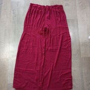 No Boundaries Merlot Red Wide Leg Pants with Tassel Drawstring
